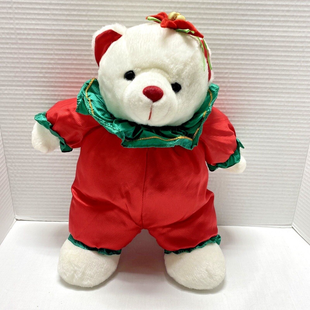 Vintage Santa Bear CLOWN Nylon White Soft Plush Stuffed Pacfix 15" Christmas toy